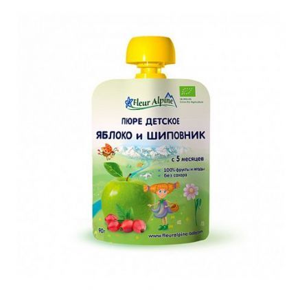 Пюре детское Органик яблоко-шиповник с 5 мес. Fleur Alpine (90 г)