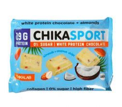 Шоколад белый с миндалем и кокосовыми чипсами Chikasport (100 г)